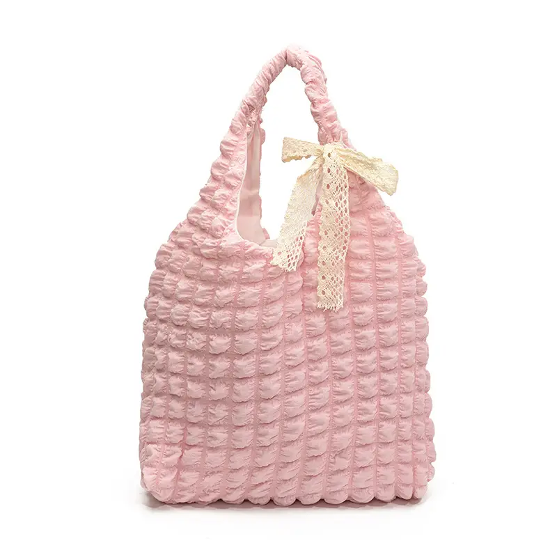 Pink Bubble Checkered Bow Shoulder Bag for Women