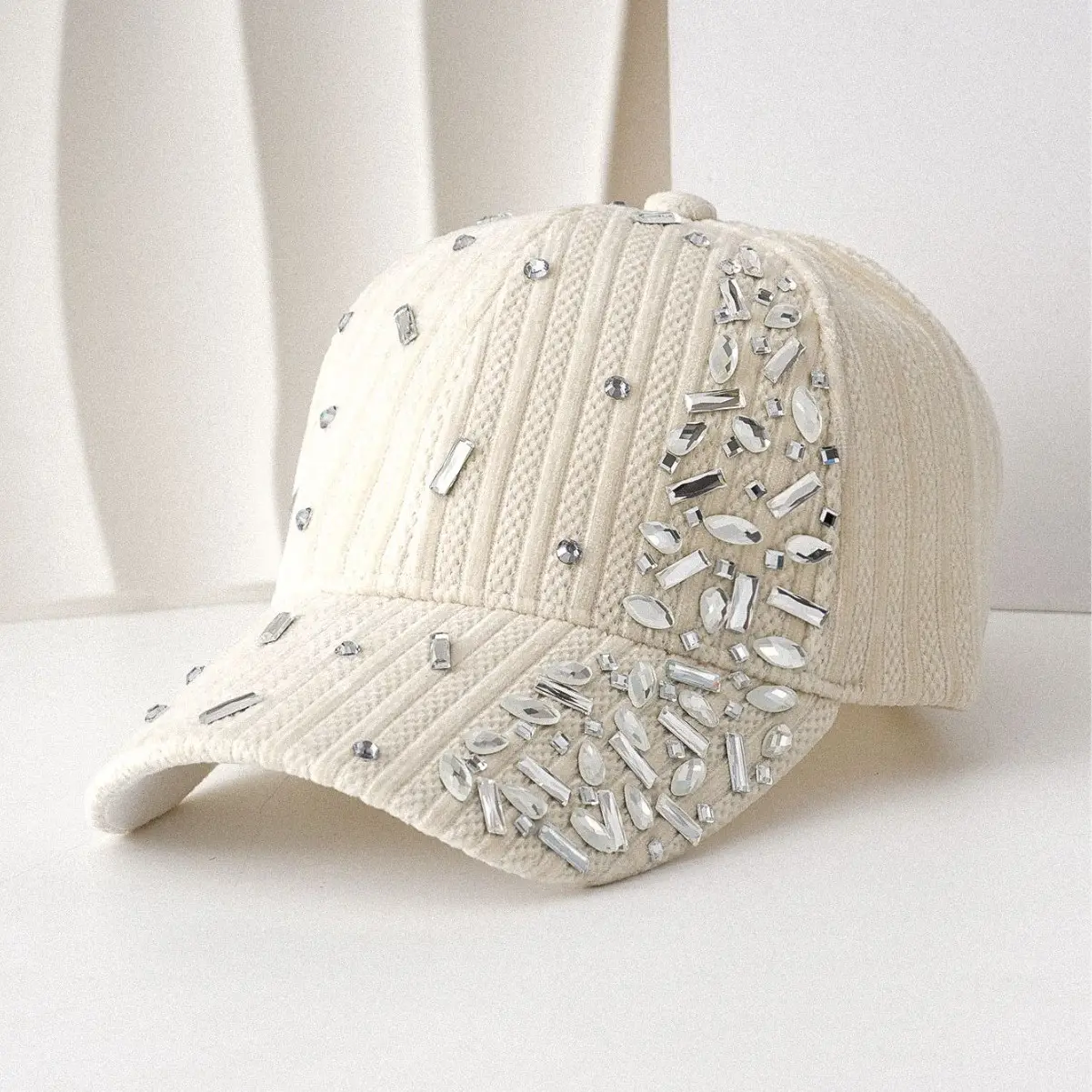 White Velvet Diamond Cap for Women - Image 5