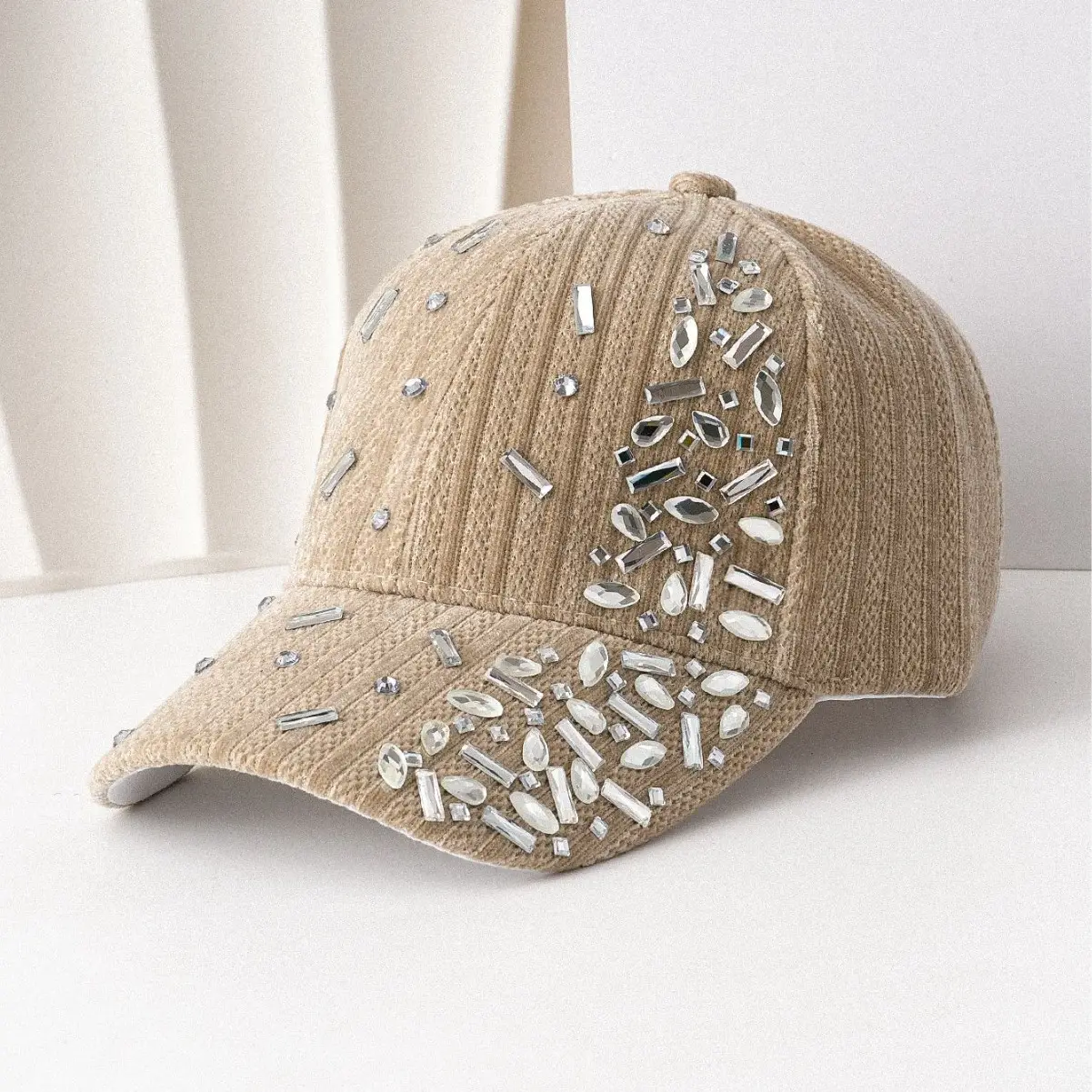 White Velvet Diamond Cap for Women - Image 7