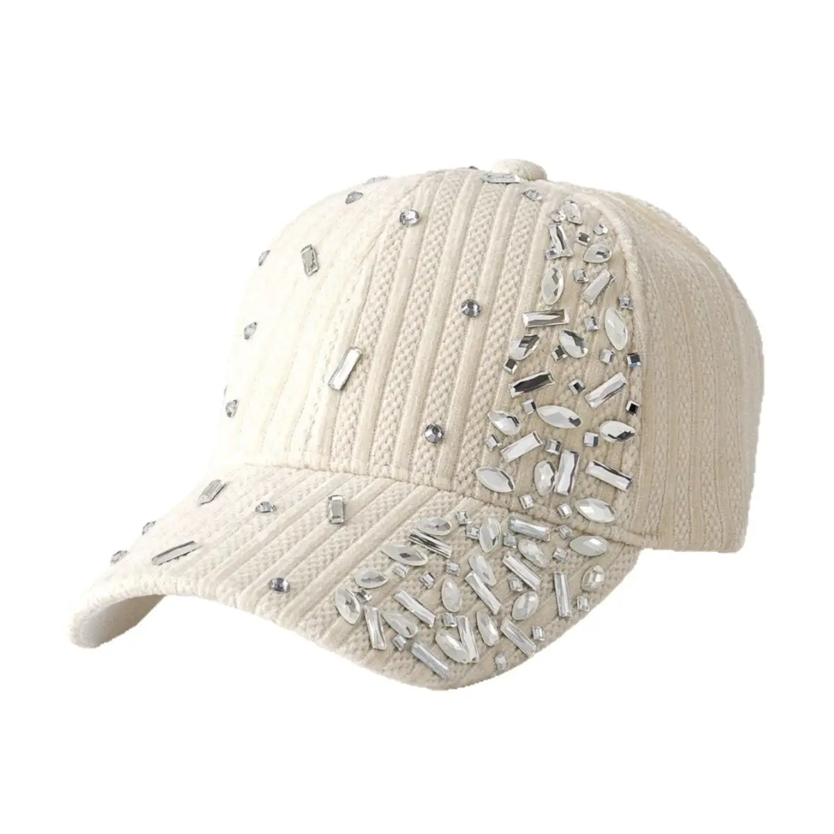 White Velvet Diamond Cap for Women - Image 9