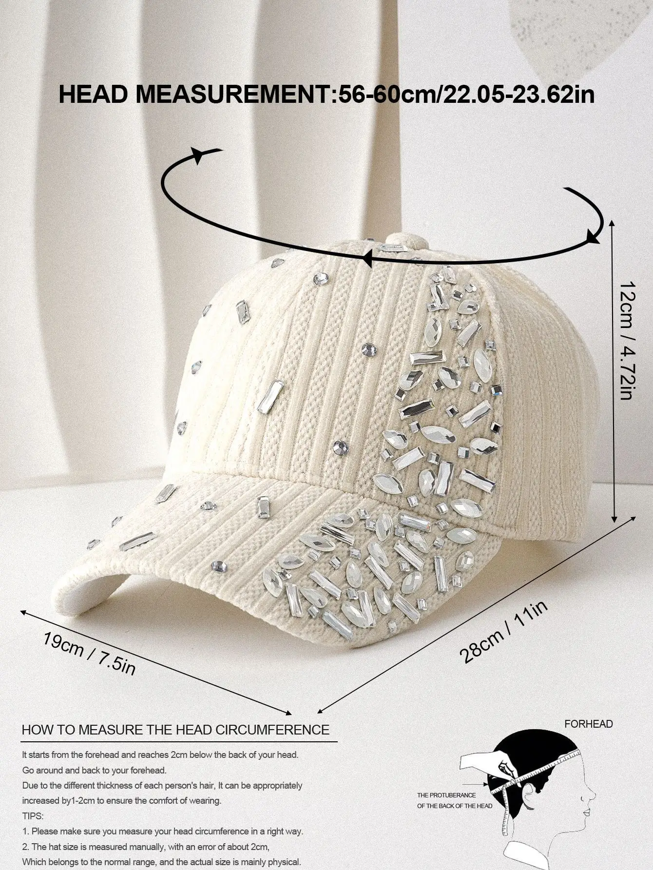 White Velvet Diamond Cap for Women — feature 4