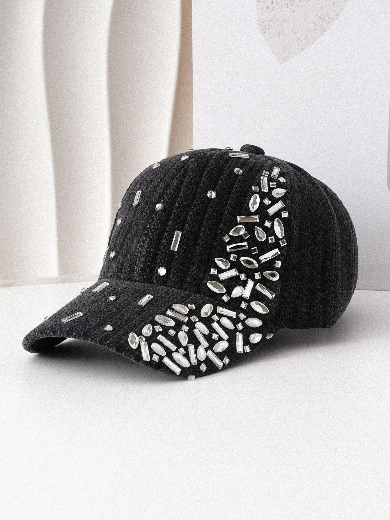 White Velvet Diamond Cap for Women - Image 2
