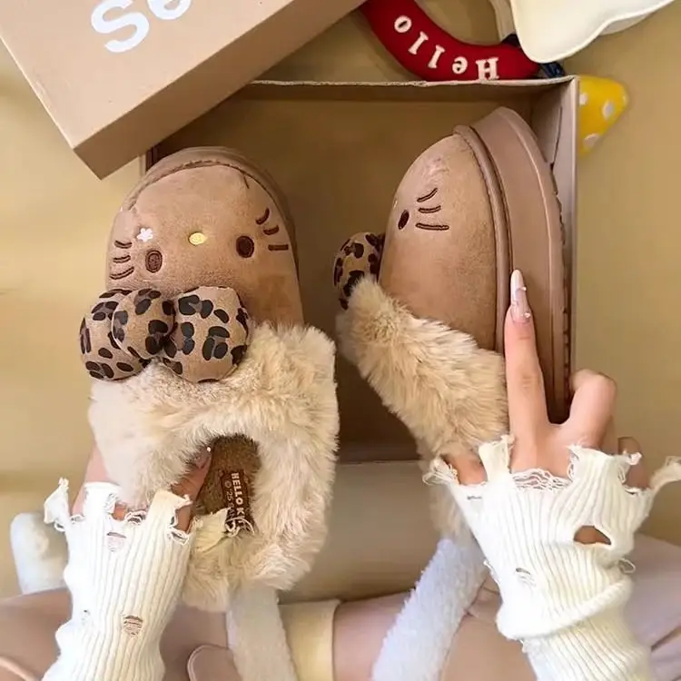 Authentic Sanrio New Kt Catwoman Cartoon Cotton Slippers for Home Indoor Plush Warm and Comfortable Thickeneded