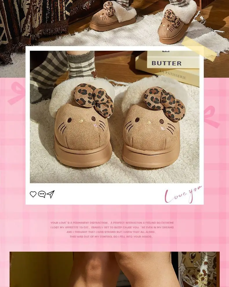 Authentic Sanrio New Kt Catwoman Cartoon Cotton Slippers for Home Indoor Plush Warm and Comfortable Thickeneded — feature 13