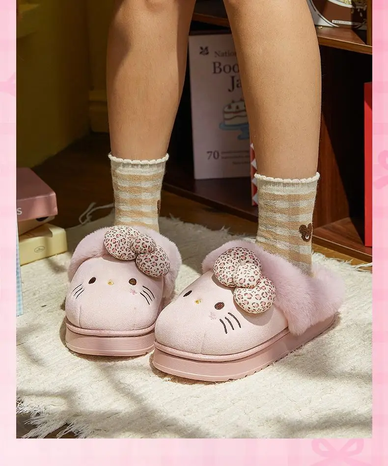 Authentic Sanrio New Kt Catwoman Cartoon Cotton Slippers for Home Indoor Plush Warm and Comfortable Thickeneded — feature 14
