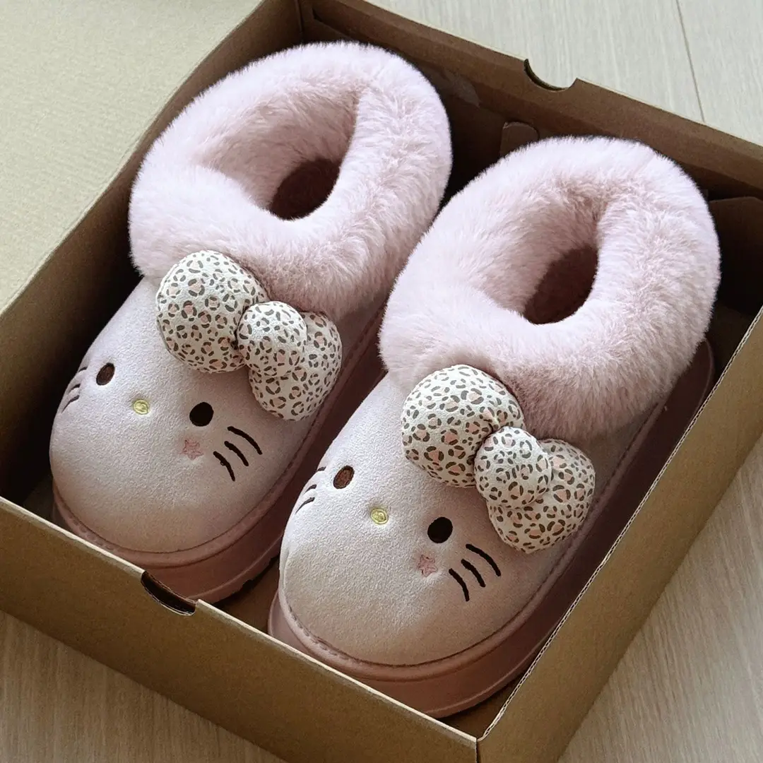 Authentic Sanrio New Kt Catwoman Cartoon Cotton Slippers for Home Indoor Plush Warm and Comfortable Thickeneded