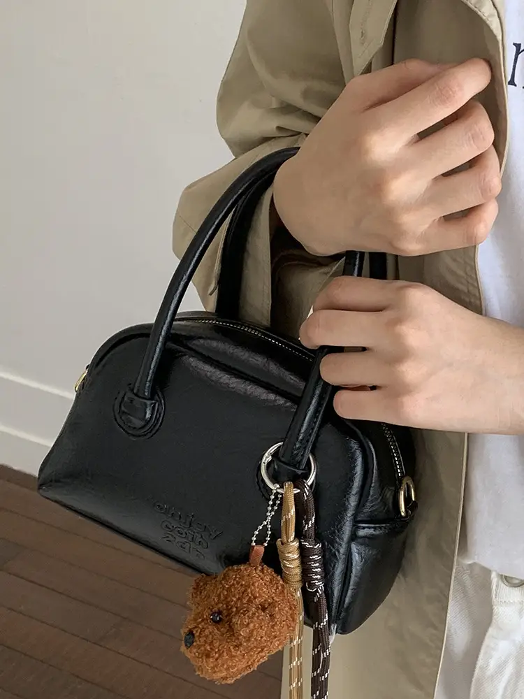 Women Handheld Bowling Bag Brown Leather Retro Design - Image 11
