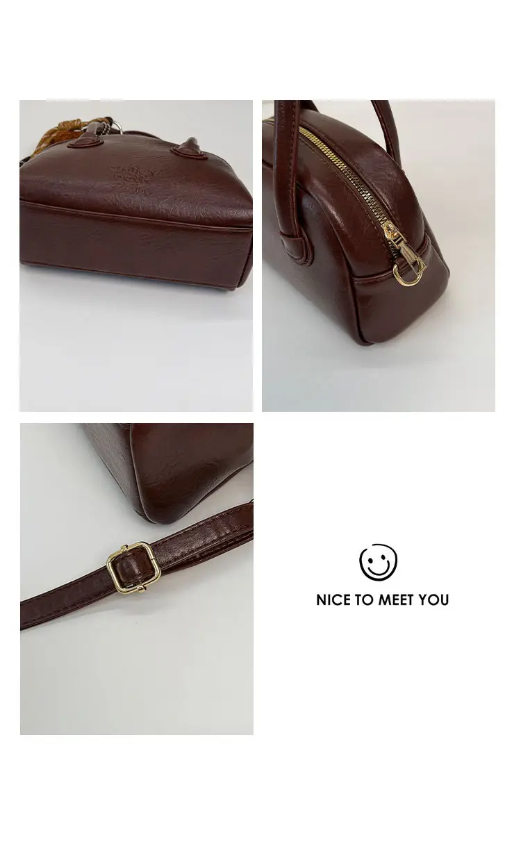 Women Handheld Bowling Bag Brown Leather Retro Design — feature 11