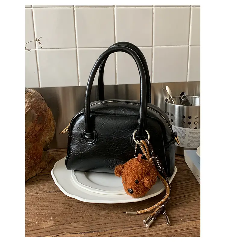 Women Handheld Bowling Bag Brown Leather Retro Design — feature 15