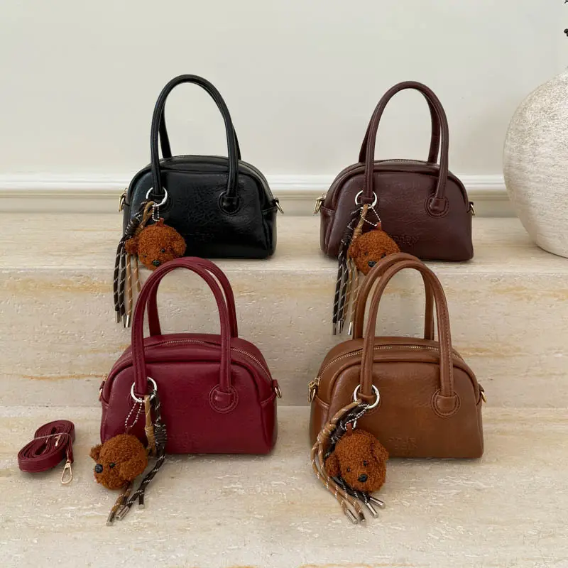 Women Handheld Bowling Bag Brown Leather Retro Design — feature 16