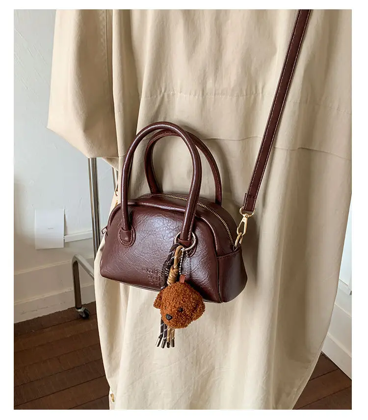 Women Handheld Bowling Bag Brown Leather Retro Design — feature 18