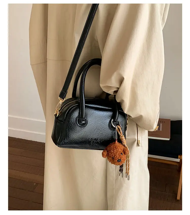 Women Handheld Bowling Bag Brown Leather Retro Design — feature 19