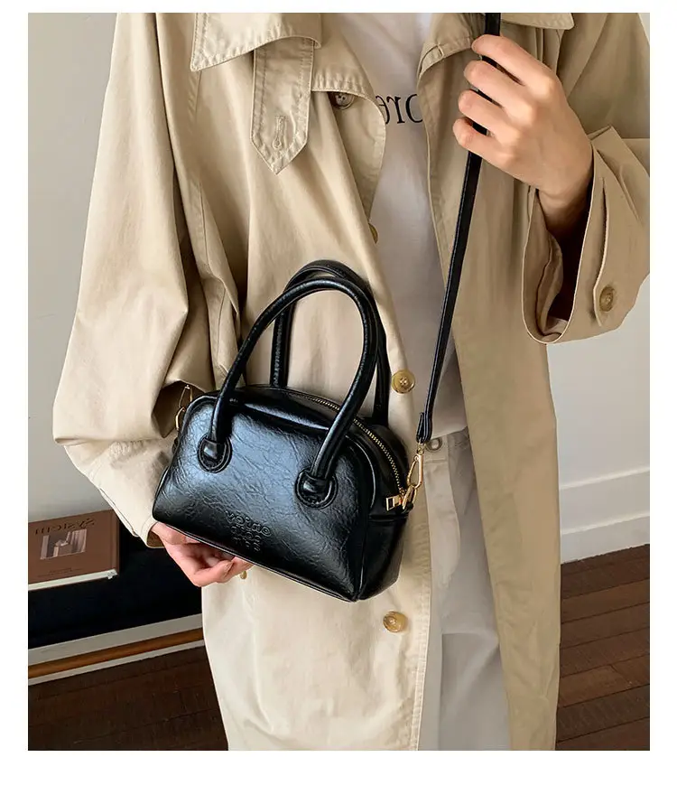 Women Handheld Bowling Bag Brown Leather Retro Design — feature 20