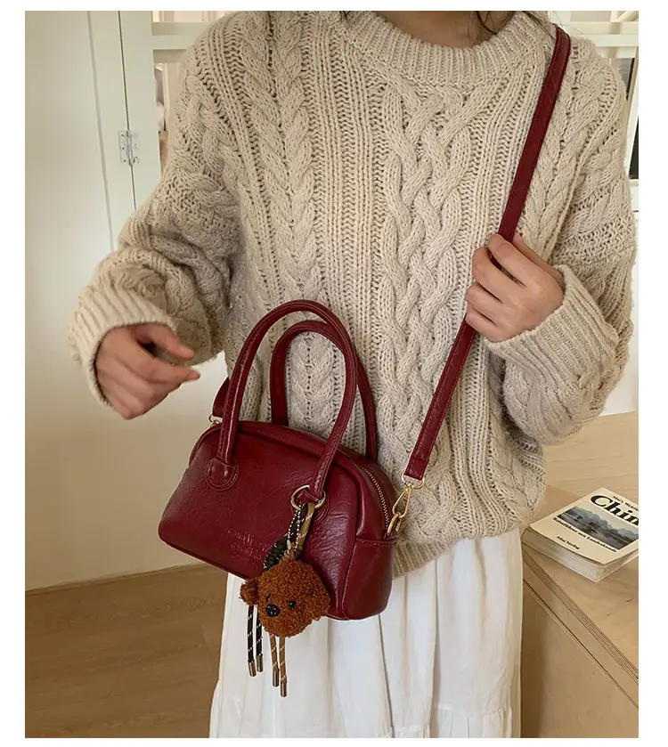 Women Handheld Bowling Bag Brown Leather Retro Design — feature 24