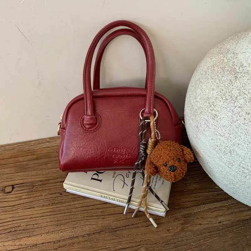 Women Handheld Bowling Bag Brown Leather Retro Design — feature 26