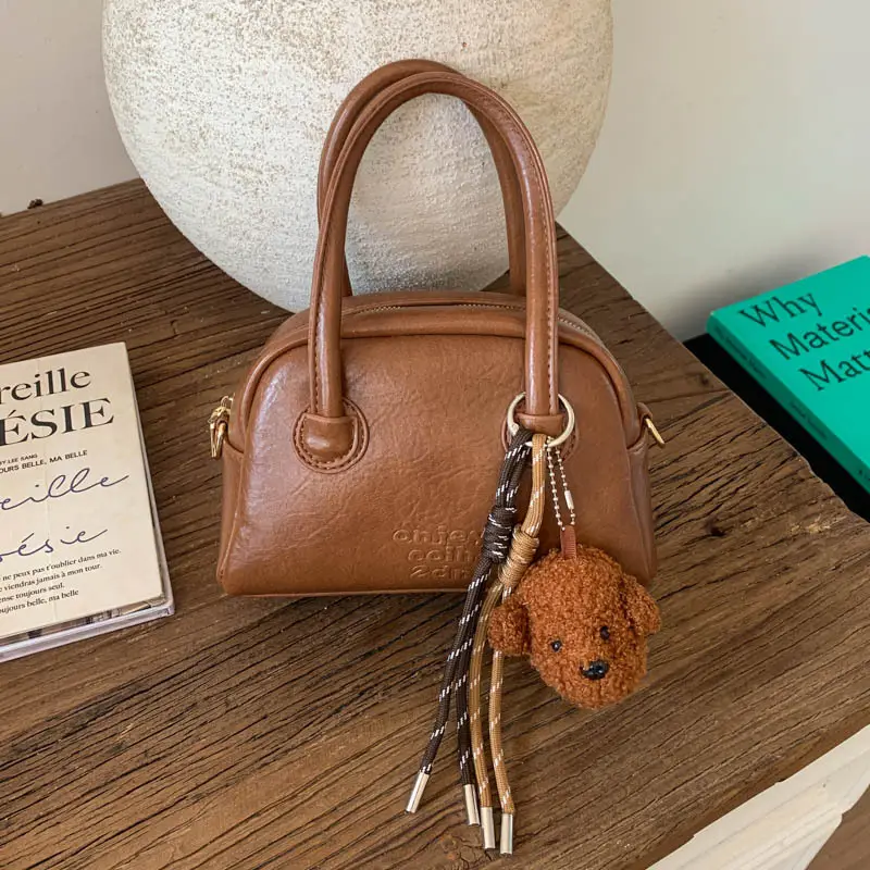Women Handheld Bowling Bag Brown Leather Retro Design — feature 27
