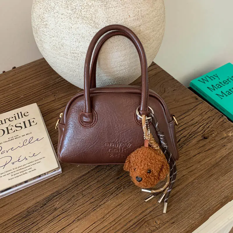 Women Handheld Bowling Bag Brown Leather Retro Design — feature 28
