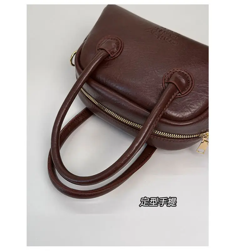 Women Handheld Bowling Bag Brown Leather Retro Design — feature 8