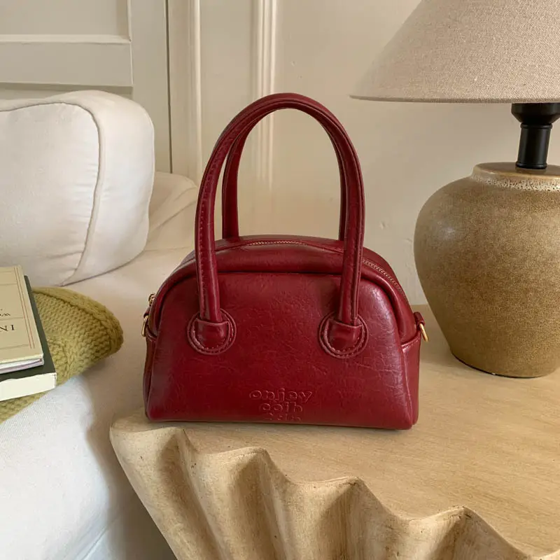 Women Handheld Bowling Bag Brown Leather Retro Design - Image 6