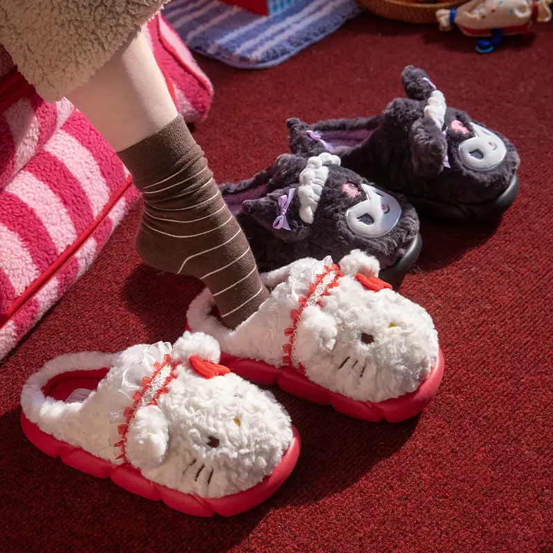 Sanrio Winter Cotton Slippers for Women Winter Home Indoor Thick-Soled Cotton Slippers Warm Wool Slippers Home Home Slippers