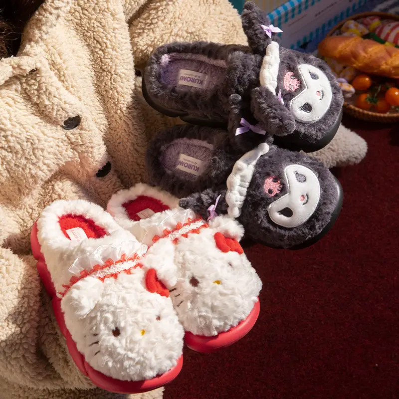 Sanrio Winter Cotton Slippers for Women Winter Home Indoor Thick-Soled Cotton Slippers Warm Wool Slippers Home Home Slippers