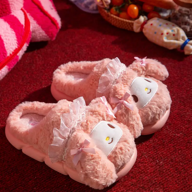 Sanrio Winter Cotton Slippers for Women Winter Home Indoor Thick-Soled Cotton Slippers Warm Wool Slippers Home Home Slippers