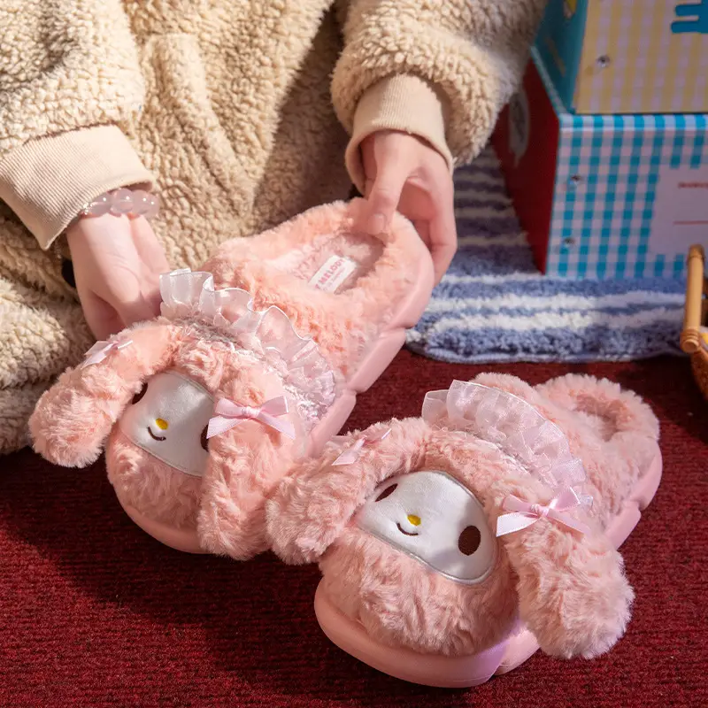 Sanrio Winter Cotton Slippers for Women Winter Home Indoor Thick-Soled Cotton Slippers Warm Wool Slippers Home Home Slippers