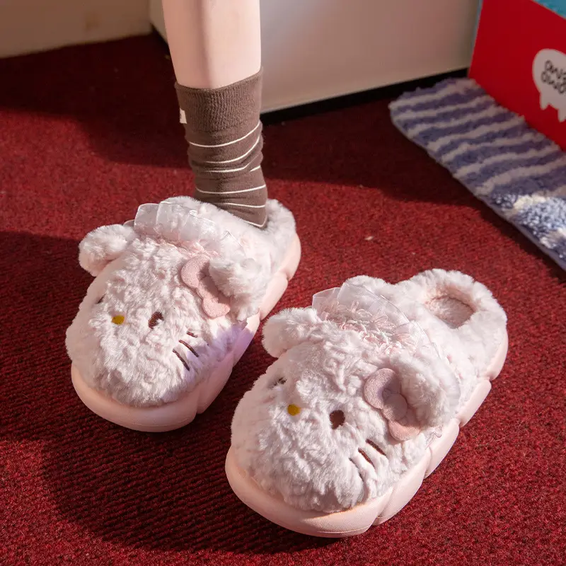 Sanrio Winter Cotton Slippers for Women Winter Home Indoor Thick-Soled Cotton Slippers Warm Wool Slippers Home Home Slippers