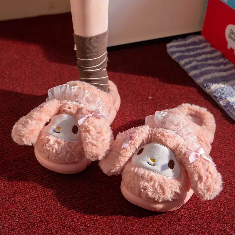 Sanrio Winter Cotton Slippers for Women Winter Home Indoor Thick-Soled Cotton Slippers Warm Wool Slippers Home Home Slippers