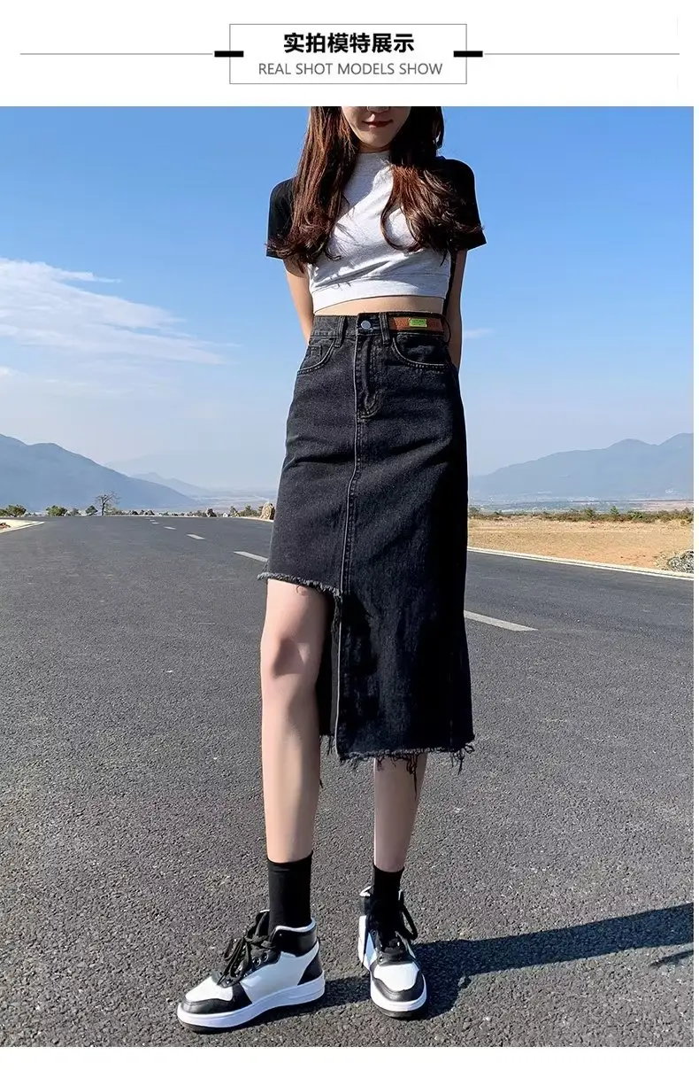 Denim Skirt Women Summer High Waist Pleated Dark Blue — feature 13