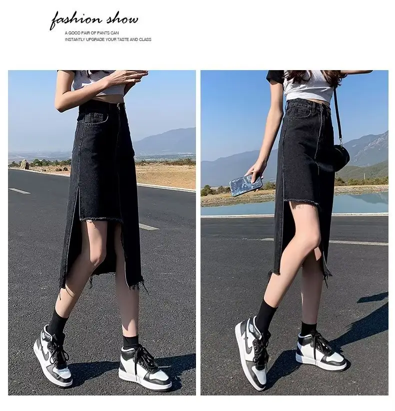 Denim Skirt Women Summer High Waist Pleated Dark Blue — feature 14