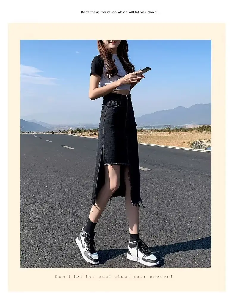 Denim Skirt Women Summer High Waist Pleated Dark Blue — feature 6