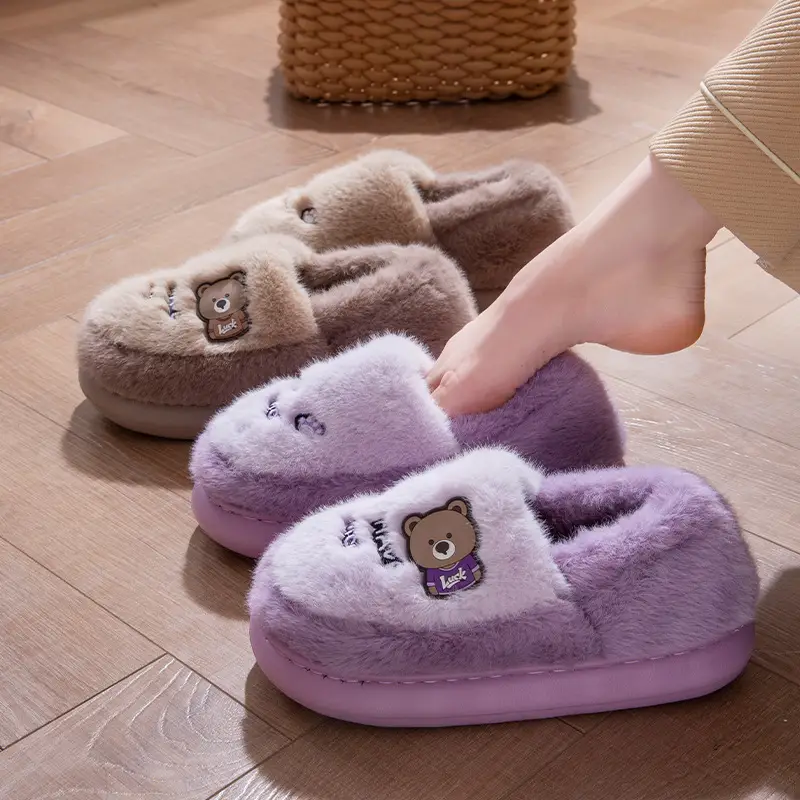 2025 Outer Wear Cotton Slippers for Women with Thick Soles for Home Use in Winter Indoor Warm Home Men's Furry Slippers - Image 6