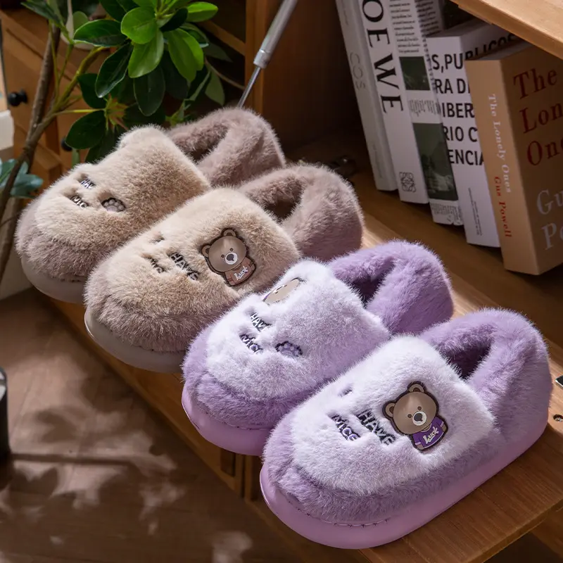 2025 Outer Wear Cotton Slippers for Women with Thick Soles for Home Use in Winter Indoor Warm Home Men's Furry Slippers - Image 8