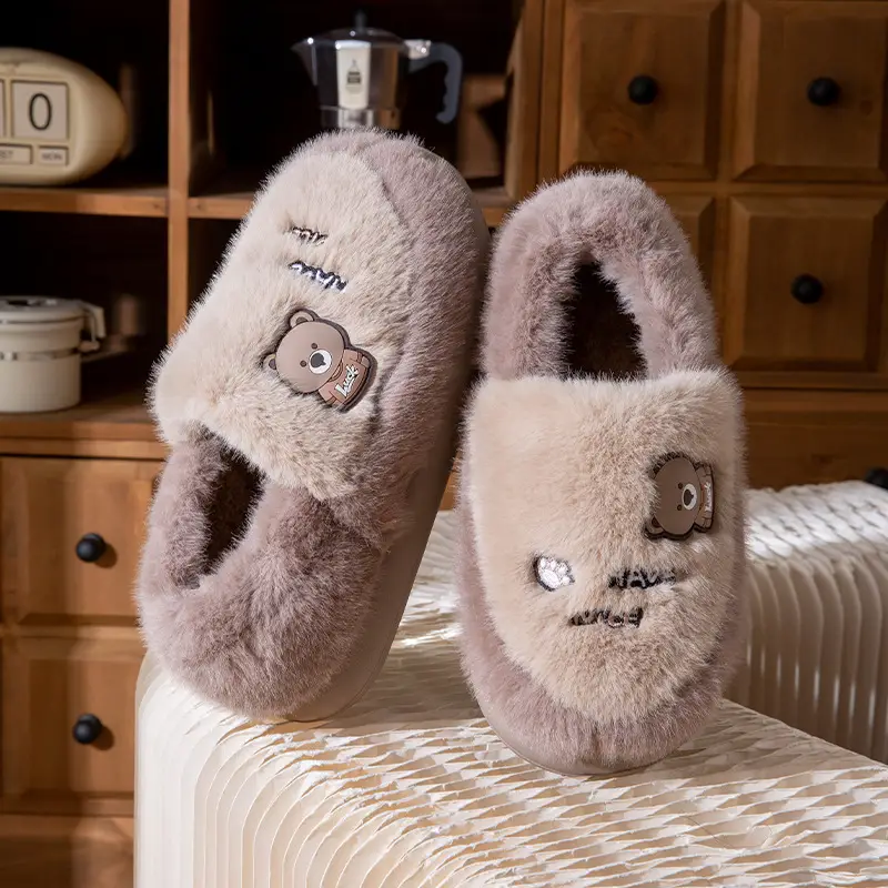 2025 Outer Wear Cotton Slippers for Women with Thick Soles for Home Use in Winter Indoor Warm Home Men's Furry Slippers - Image 3