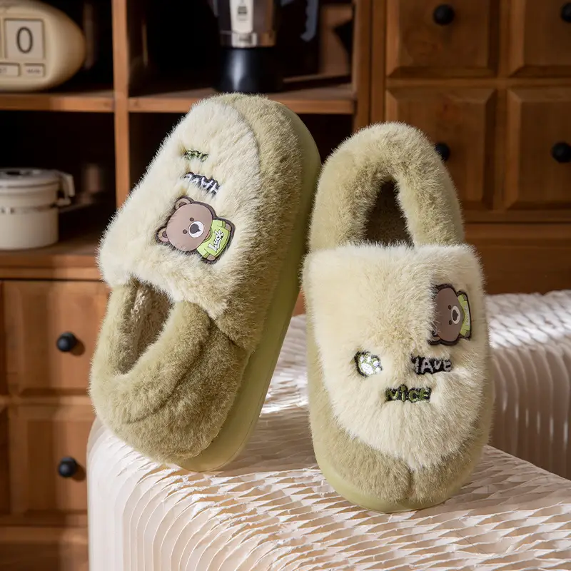 2025 Outer Wear Cotton Slippers for Women with Thick Soles for Home Use in Winter Indoor Warm Home Men's Furry Slippers - Image 4