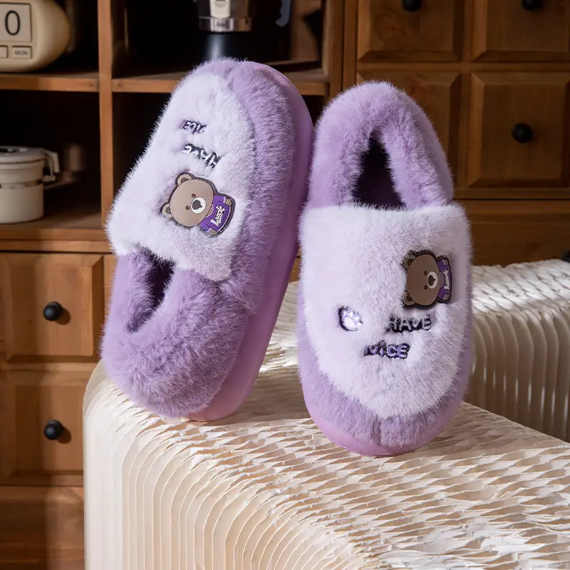 2025 Outer Wear Cotton Slippers for Women with Thick Soles for Home Use in Winter Indoor Warm Home Men's Furry Slippers - Image 5