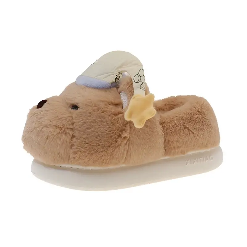 Cute Hat Bear Cotton Shoes for Women Winter Home Indoor Plush Warm Non-Slip Thick Sole Outer Wear Bag Heel Cotton Slippers - Image 6