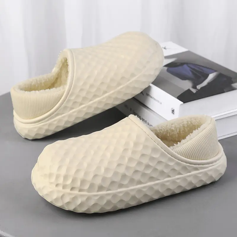 Winter Cotton Slippers Men Cream Warm Indoor - Image 2