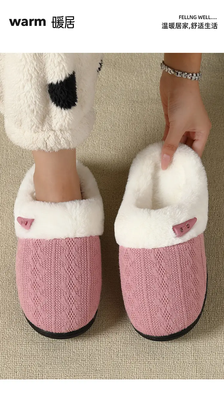 Autumn and Winter Cotton Slippers for Women 2025 New Indoor Home Thick-Soled Warm Anti-Slip Couple Plush Slippers for Men — feature 1