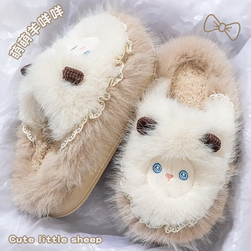 Cute Furry Cotton Slippers for Women Autumn Winter - Image 3