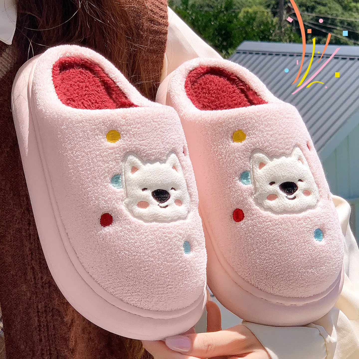 Cute Bear Cotton Slippers Women Winter Warm White - Image 7