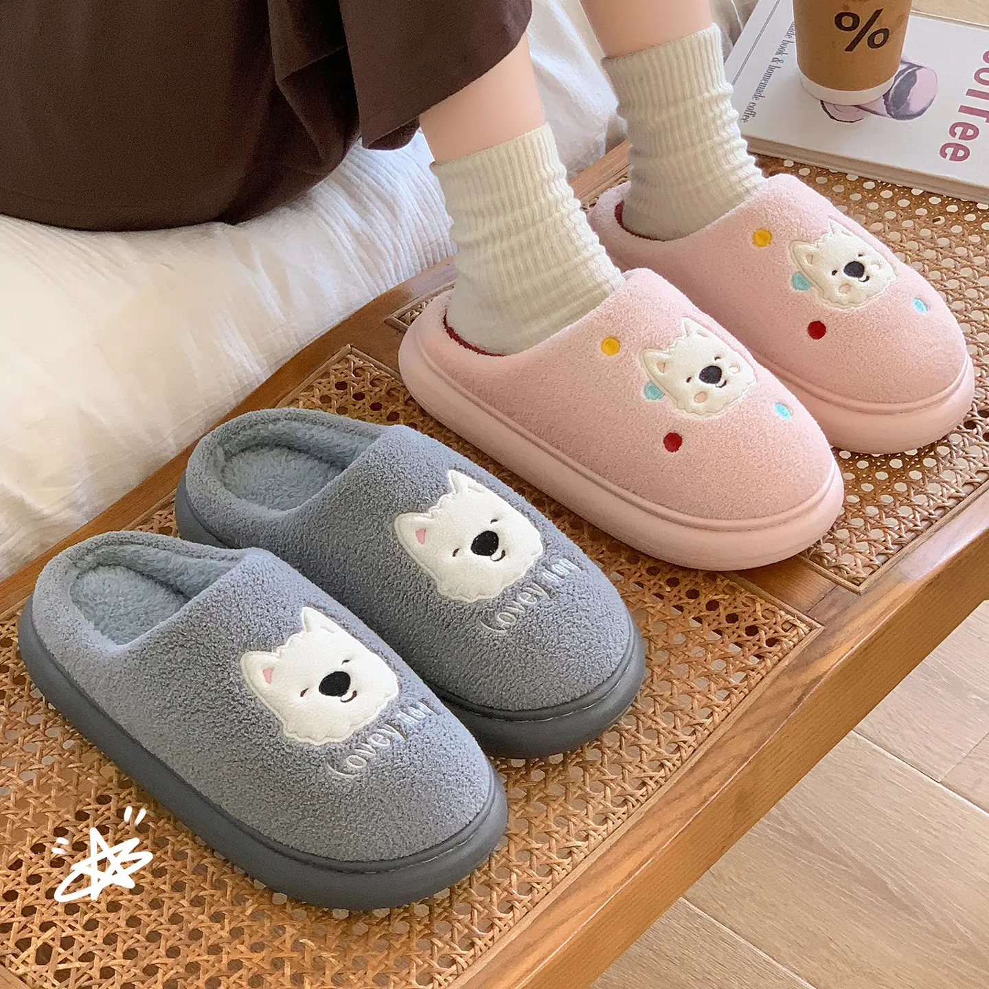 Cute Bear Cotton Slippers Women Winter Warm White - Image 9