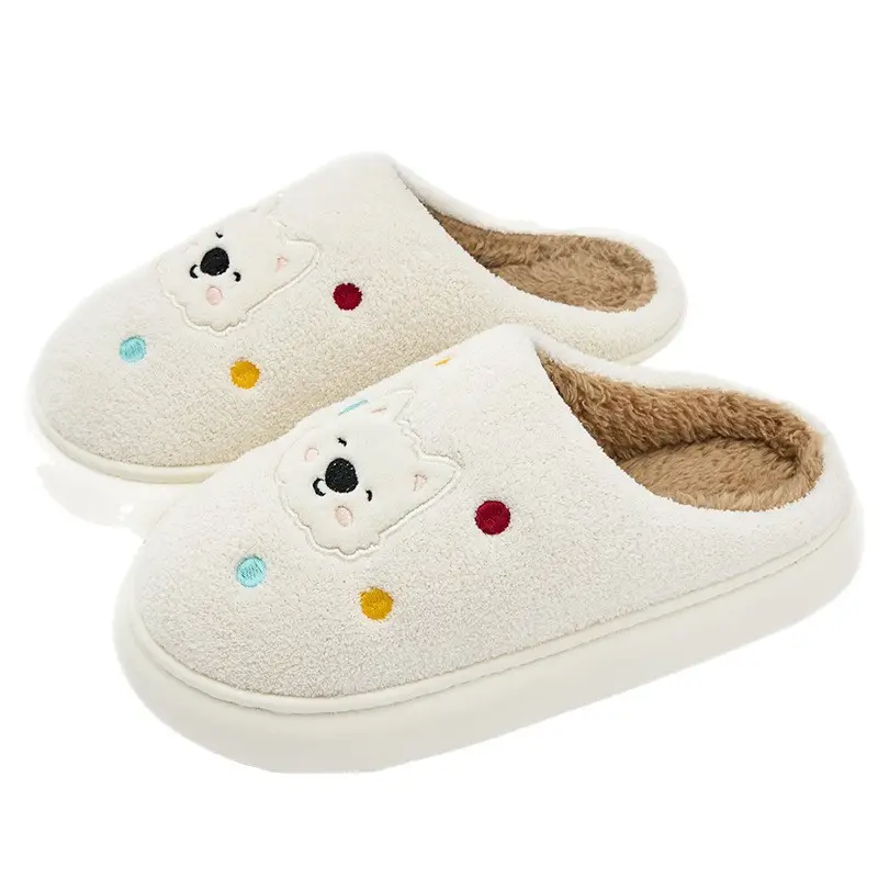 Cute Bear Cotton Slippers Women Winter Warm White - Image 10