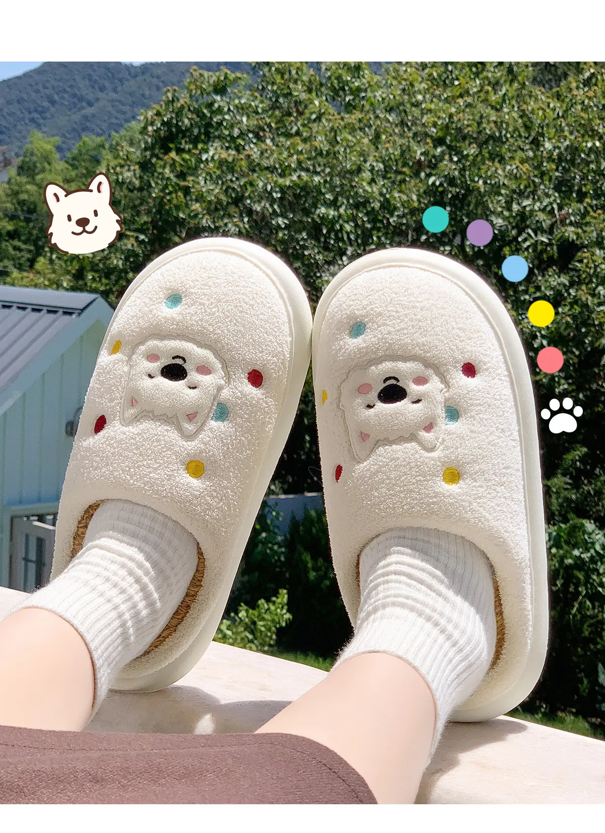 Cute Bear Cotton Slippers Women Winter Warm White — feature 11