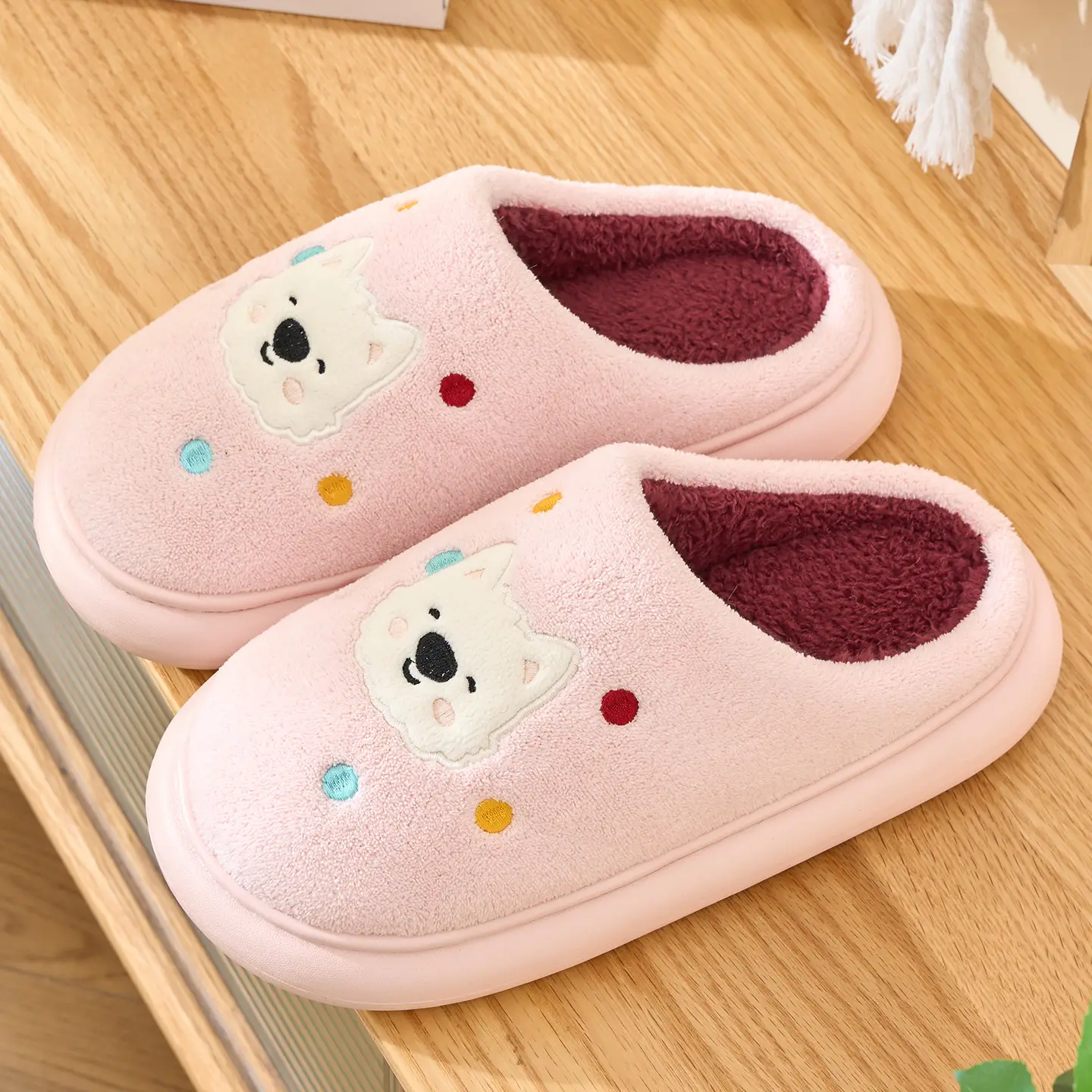 Cute Bear Cotton Slippers Women Winter Warm White - Image 2