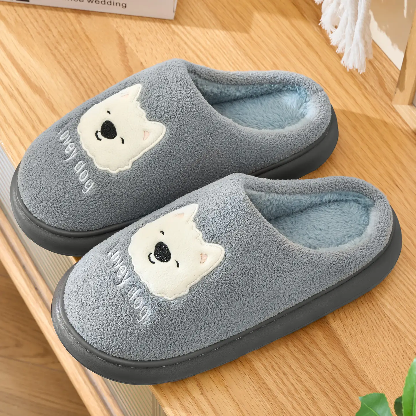 Cute Bear Cotton Slippers Women Winter Warm White - Image 5