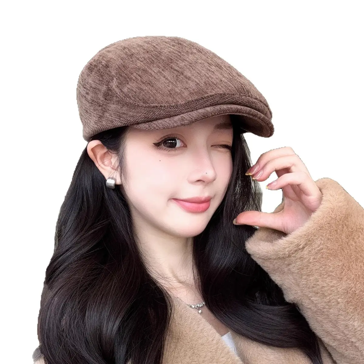 Women Korean Style Forward Cap Autumn Winter Face Slimming Newsboy Cap - Image 9