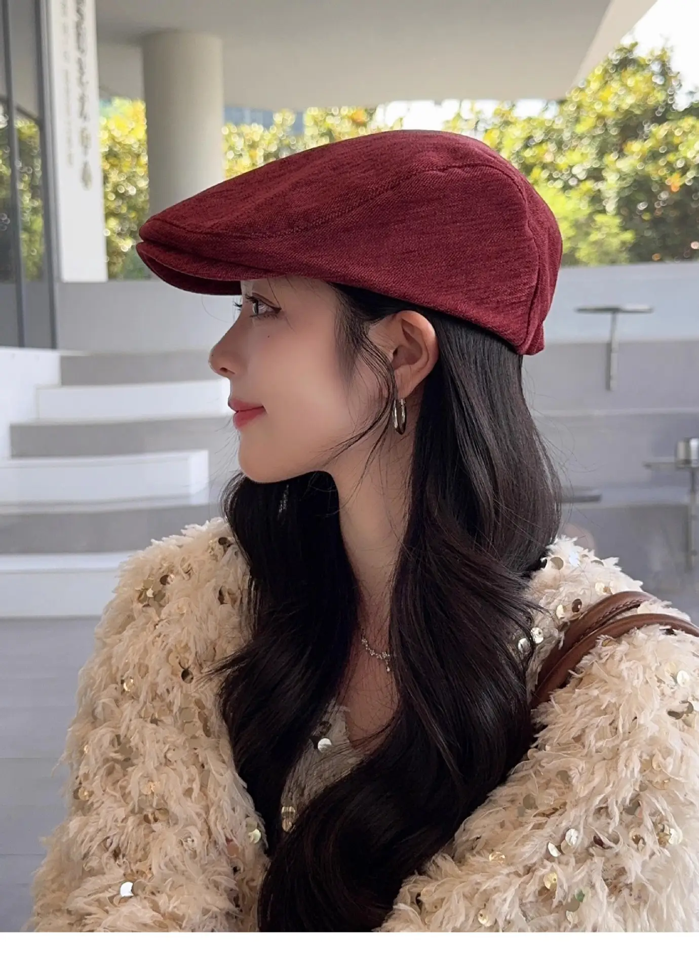 Women Korean Style Forward Cap Autumn Winter Face Slimming Newsboy Cap — feature 20