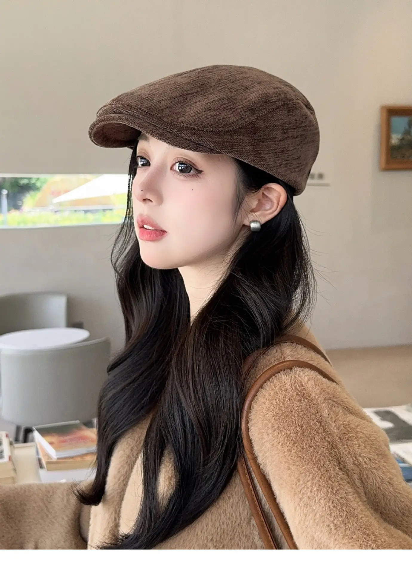 Women Korean Style Forward Cap Autumn Winter Face Slimming Newsboy Cap — feature 21